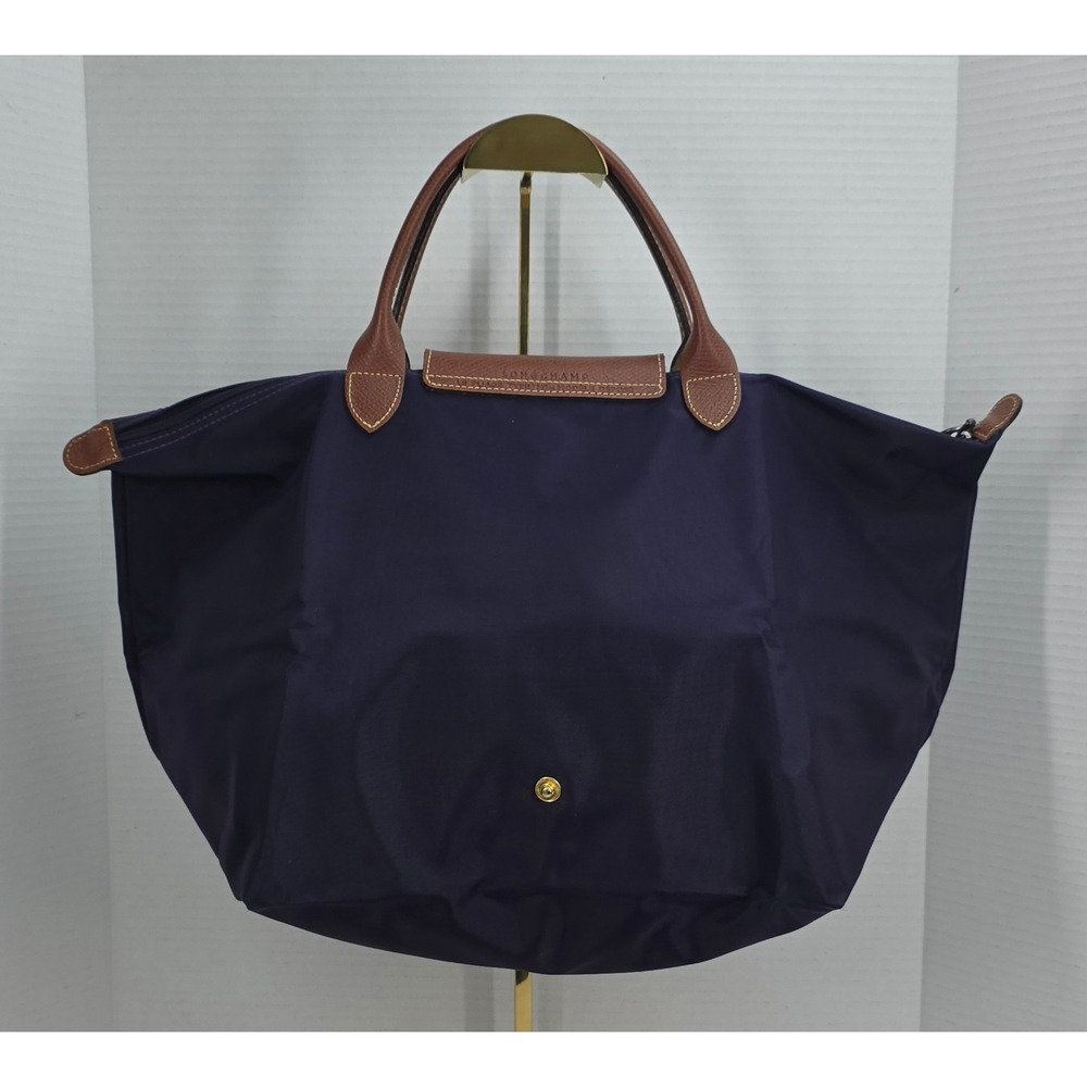 Longchamp Le Pliage‎ Type M Purple Nylon Tote Bag Brown Leather Trim France 1623 - Picture 2 of 8